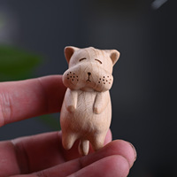 Figurine de chaton en bois massif faite à la main avec statue de canard sculptée en bois de santal naturel, décoration de bureau, ornement artisanal en bois