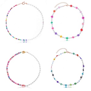 Collar de encaje hecho a mano para hombres y mujeres, piedra azul, flor, ojo malvado, dorado, Y2K, Perla de resina, polímero, arcilla - Product Image 6