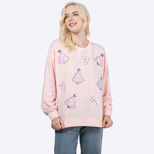 Logo personnalisé Vente en gros <span class=keywords><strong>Pull</strong></span>-over <span class=keywords><strong>de</strong></span> créateur avec broderie pailletée <span class=keywords><strong>de</strong></span> <span class=keywords><strong>Noël</strong></span> pour femmes Sweat-shirt à capuche surdimensionné Fabricants - Product Image 2