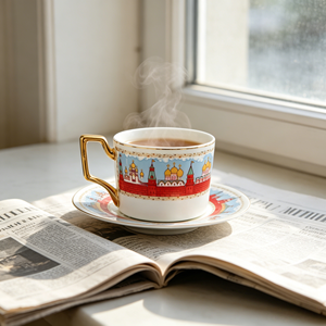 Juego de Taza y Platillo de Porcelana de Lujo con Asa Dorada, Diseño <span class=keywords><strong>del</strong></span> <span class=keywords><strong>Kremlin</strong></span> de Moscú, Taza de Cerámica para Té, Regalo para la Hora <span class=keywords><strong>del</strong></span> Té - Product Image 6