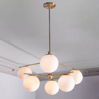 Simig Lighting Modern simple Opal Glass Ball Sphere & Stem 6-Light Brass Gold finish Lámpara lineal para iluminación interior