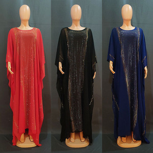 Vestido Africano de Chifón con Pedrería para <span class=keywords><strong>Mujer</strong></span> Musulmana, Ropa Tradicional Étnica Islámica, Abaya Africana de Talla Grande - Product Image 5