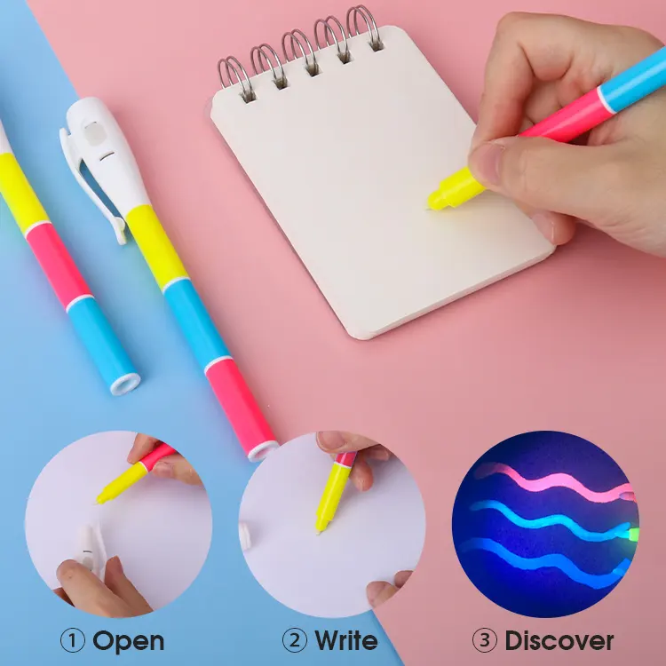 Bolígrafo mágico led de 3 colores para niños, rotulador de tinta ultravioleta permanente, creativo, 2021