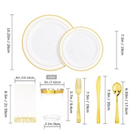 Service de table en or 175 Ct pour 25 invités, assiettes en plastique avec bordure en dentelle dorée, assiettes jetables pour le dîner et le dessert, ensemble de couverts