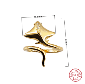 925 из стерлингового серебра, родиевое позолоченное украшение в виде океанических животных, кольцо с открытым лучом для женщин, повседневные кольца для ската - Product Image 3