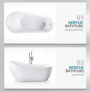 Round Oval Acrylic Freestanding Bathtub Acrylic Tub Thin Edge Bathtubs