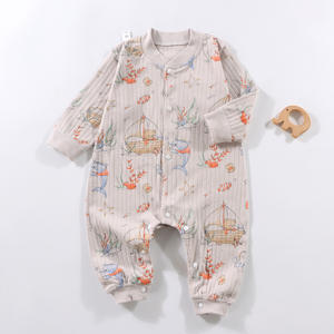 Pakaian Bayi Katun Musim Semi Gugur, Romper Bayi Baru Lahir Bergaris, Pola Hewan Lucu, Bodysuit Bayi Unisex, ODM Dapat Disesuaikan - Product Image 2