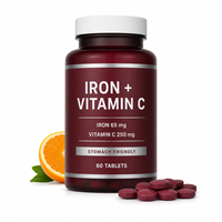 Suplemen Zat Besi 65mg dengan Vitamin C 250mg, Pil Zat Besi Ramah Lambung untuk Mendukung Sel Darah Merah & Imunitas 60 Tablet