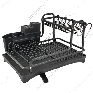 Aluminium Dish Drying Rack Black Plate Rack Kitchen Organizer Rust Resistant 2 Layer Dish Racks