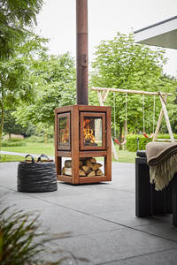 Foyer extérieur en bois avec cheminée en acier Corten, poêle écologique de jardin avec foyer en verre à 4 faces - Product Image 6
