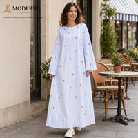 Abaya à rayures imprimées sur mesure, bleu et blanc, coupe ample, robe longue, tenue moderne et modeste, fabricant OEM ODM