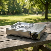Réchaud à gaz butane portable en acier inoxydable pour le camping, dispositif de protection contre la surpression, design simple pour une utilisation en pique-nique