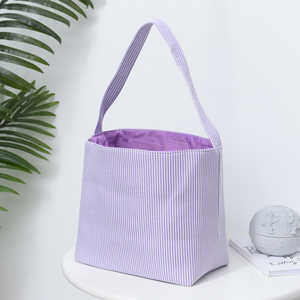 Sac fourre-tout en toile en gros, paniers décoratifs de Pâques, seau de chasse aux œufs pour enfants, panier de Pâques en tissu monogramme en seersucker pour adolescents - Product Image 3