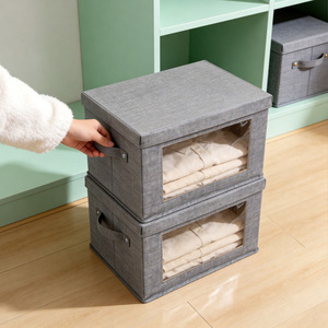Clothing Organizer <b>Storage</b> <b>Box</b> With Lid Gray Rectangle Foldable Large Capacity Household Wardrobe Dustproof - Product Image 3