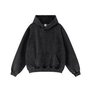 Sweatshirt à capuche unisexe avec logo personnalisé Sweatshirts à capuche et sweatshirts pour hommes avec broderie noire délavés à l'acide Sweat à capuche surdimensionné en détresse - Product Image 3