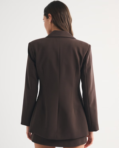 LEDUO Dark Brown Velour Woven Single Knot Solid Windproof Coat with Inner Pockets for <b>Women</b> - Product Image 2