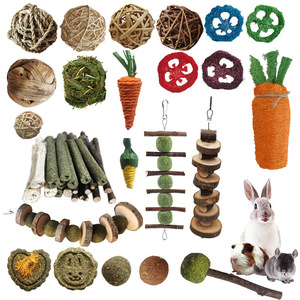Juguete Masticable para Mascotas Pequeñas, Palitos de Madera de Manzana y Pasto Timothy para Conejos y Hámsteres - Product Image 1
