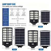 Lampadaire solaire tout-en-un 200W-400W avec détecteur de mouvement, étanche IP65, lampe LED extérieure en ABS pour routes rurales, villages et zones résidentielles