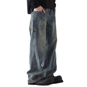 Jeans à jambe droite et à <span class=keywords><strong>grande</strong></span> poche de style américain High Street <span class=keywords><strong>pour</strong></span> hommes Pantalons décontractés rétro à jambe large et ample Jeans à la mode - Product Image 1