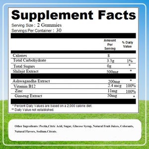 Gomitas de <span class=keywords><strong>ginseng</strong></span> Shilajit orgánicas OEM <span class=keywords><strong>con</strong></span> Ashwagandha vitamina B12 y Zinc para energía súper nootrópica y refuerzo de enfoque - Product Image 5