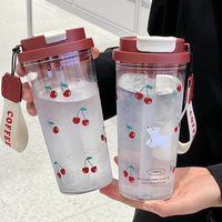 Gourde PC portable pour filles, super mignonne et élégante, avec motif chien et noix de coco, avec cordon et paille, résistante aux hautes températures et anti-fuite