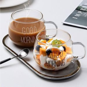 Bevande Dessert colazione tazza di vetro tazza di latte manico bicchieri lettera stampata trasparente in vetro creativo tazza da tè - Product Image 1