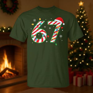 Camiseta familiar a juego con diseño de gorro de Papá Noel y bastón de caramelo, regalo navideño Six Seven Meme 67 - Product Image 3