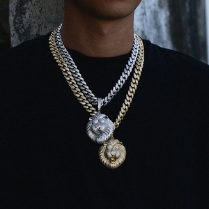 <span class=keywords><strong>Collana</strong></span> MJ Jewelry <span class=keywords><strong>con</strong></span> ciondolo a testa di <span class=keywords><strong>leone</strong></span> in rame placcato oro vero, personalizzabile, stile hip hop, <span class=keywords><strong>con</strong></span> catena cubana da 12 mm - Product Image 2