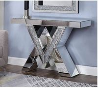 Tables consoles de couloir, meubles de salon, table console moderne avec miroir en diamant écrasé LED, table console de luxe avec miroir