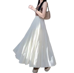 Jupe Longue en Soie Blanche Taille Haute Élégante Nouvelle Collection Été Effet Amincissant Coupe Trapèze pour Morphologie en Poire Grandes Tailles Couleur Unie - Product Image 2
