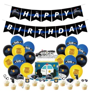 2023 New Police Theme Kids Birthday Celebration Party Banner Police Car Cake Topper Birthday Party Decor