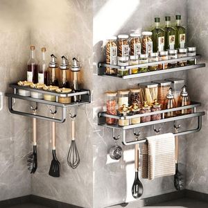 Kitchen Seasoning Rack <b>Shelf</b> Stainless Steel Removable Condiment Salt Storage Rack with Hooks <b>Wall</b> <b>Mounted</b> Rust Resistant Modern - Product Image 1