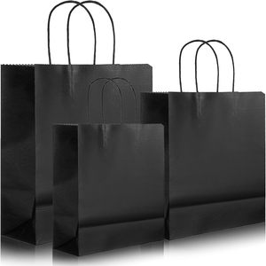 Bolsas de Compra Personalizadas con Asas Reciclables, Bolsas de Papel Kraft Negras para Comida para Llevar con Logotipos - Product Image 1