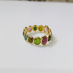 Genuine Multi Tourmaline Eternity Band <b>Ring</b> 925 Silver Multi Statement <b>Ring</b> 14k Gold Plated Minimalist <b>Ring</b> Wedding Promise <b>Ring</b> - Product Image 1