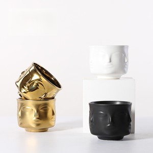 Personalità moderna creativa bianco nero ceramica piccolo <span class=keywords><strong>Cactus</strong></span> succulento viso fioriera testa viso fiori vasi per piante <span class=keywords><strong>vaso</strong></span> - Product Image 2