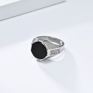 yunnique style light luxury <b>titanium</b> steel geometric <b>ring</b> with <b>black</b> gemstones, men's personalized fashion stainles - Product Image 4