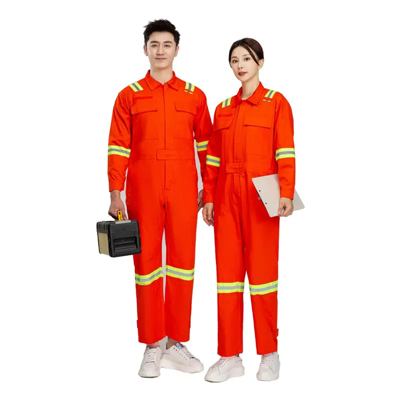 Macacão de segurança resistente ao desgaste e resistente a sujeira, uniforme de guarda de segurança de proteção do trabalho com faixa reflexiva de mangas compridas