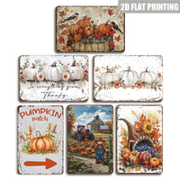 Letrero Metálico Vintage de Otoño con Calabaza y Pájaro, Decoración de Pared Retro para el Hogar