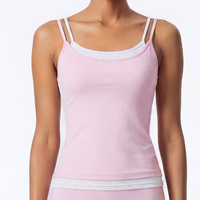 Camiseta sin mangas larga para mujer con logo personalizado, tirantes dobles tipo espagueti, suave como la mantequilla, para yoga, con ribete de lunares en contraste