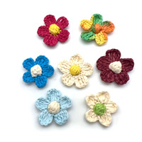 Appliques de fleurs en raphia faites à la main, multicolores, tissées, à 5 pétales, pour projets d'artisanat DIY