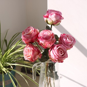 Flor Artificial de Rosa con Borde Quemado, Tacto Realista, Tallo Individual, Decoración Floral Romántica para Mesa, Lista para Enviar - Product Image 5