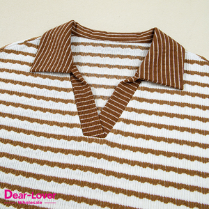 Dear-Lover Wholesale Casual Everyday Soft Chic Women Stripe Collared Pullover <strong>Top</strong> and <strong>Drawstring</strong> Pant Set Two Piece Clothing - Product Image 6