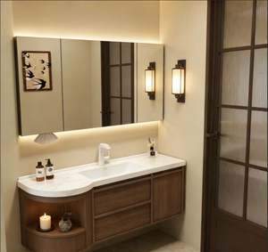 Mueble de Baño Independiente de Madera Clásico Personalizado, con Lavabo de Cerámica, Encimera de Piedra, Resistente al Agua, para Hogar Residencial - Product Image 4