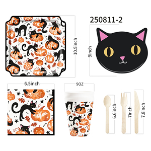DAMAI New Black cat and Pumpkin Paper Plate Theme Disposable Paper Plates and Cups for Halloween Party Supply - Product Image 5