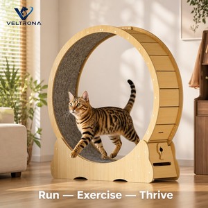 Ruota per Esercizio Gatti in Legno, <span class=keywords><strong>Tapis</strong></span> <span class=keywords><strong>Roulant</strong></span> Silenzioso Grande per Interni, Giocattolo da Corsa con Superficie in Moquette, 5 Misure 81-103cm - Product Image 2