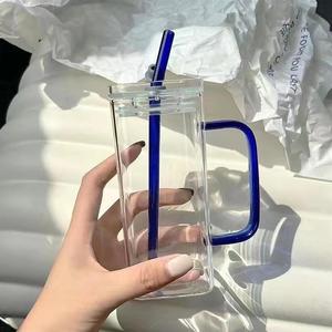 Botella de vidrio cuadrada con asa, de alta calidad para el hogar, con pajita, resistente al calor, de fondo plano, apta para calentar. - Product Image 5