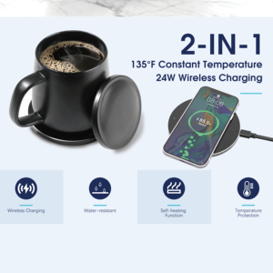 Offre Spéciale bon prix 2 en 1 chargeur <span class=keywords><strong>sans</strong></span> <span class=keywords><strong>fil</strong></span> à charge rapide <span class=keywords><strong>chauffe</strong></span>-tasse café avec tasse auto-chauffant café <span class=keywords><strong>chauffe</strong></span>-tasse intelligent avec couvercle - Product Image 2