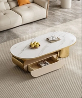 Ensemble de meubles de salon de luxe italien, table basse en marbre moderne et meuble TV extensible en acier inoxydable, design contemporain