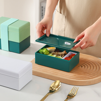 Lonchera Bento de Plástico PP de Grado Alimenticio, Resistente a Fugas, Apta para Calentar, con Tapa de Plástico para Niños, de Dos Niveles