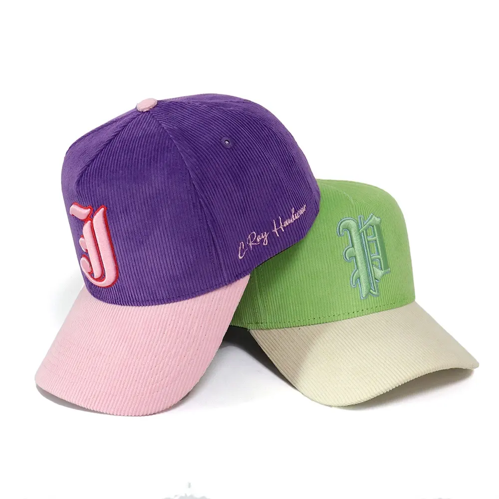 Giá tốt bán buôn tùy chỉnh hai giai điệu Mens phụ nữ bóng chày hat 5 Bảng điều chỉnh thêu logo vải to sợi Mũ bóng chày